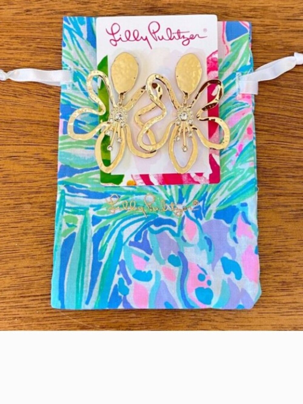 New Lilly Pulitzer Earrings In A Flutter Gold Rhinestones